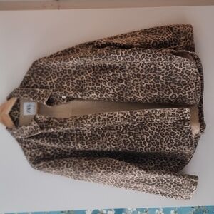 Zara Tan and Black Leopard Print Denim Shirt Jacket Shacket